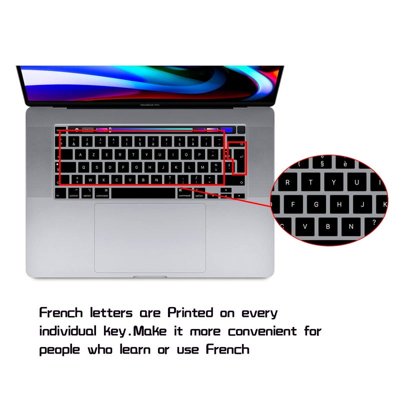 HRH French Language AZERTY Silicone Keyboard Cover Protector for MacBook Pro 13 inch 2020 (Model A2289 / A2251 / A2338 M1 Chip) and for MacBook Pro 16" 2019 (Model A2141),European Version - Image 1